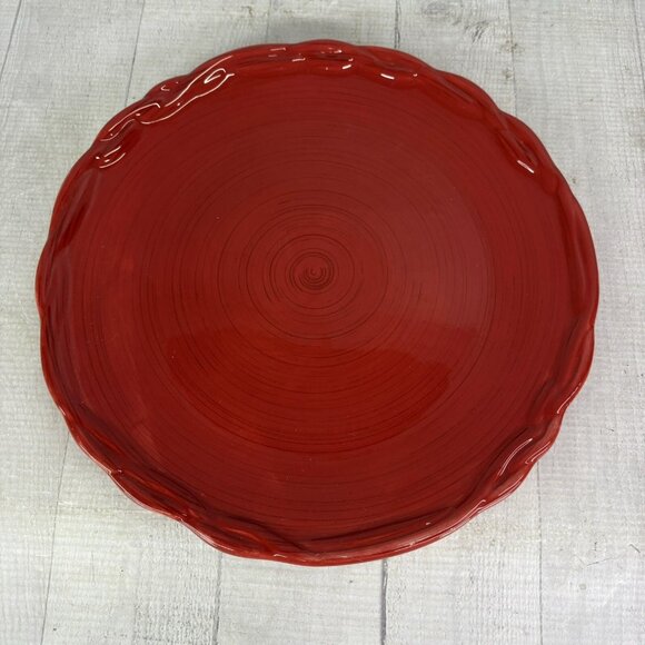 Tracy Porter THE OCTAVIA HILL COLLECTION Solid Red Embossed Dinner Plates Set 2 - Picture 2 of 14